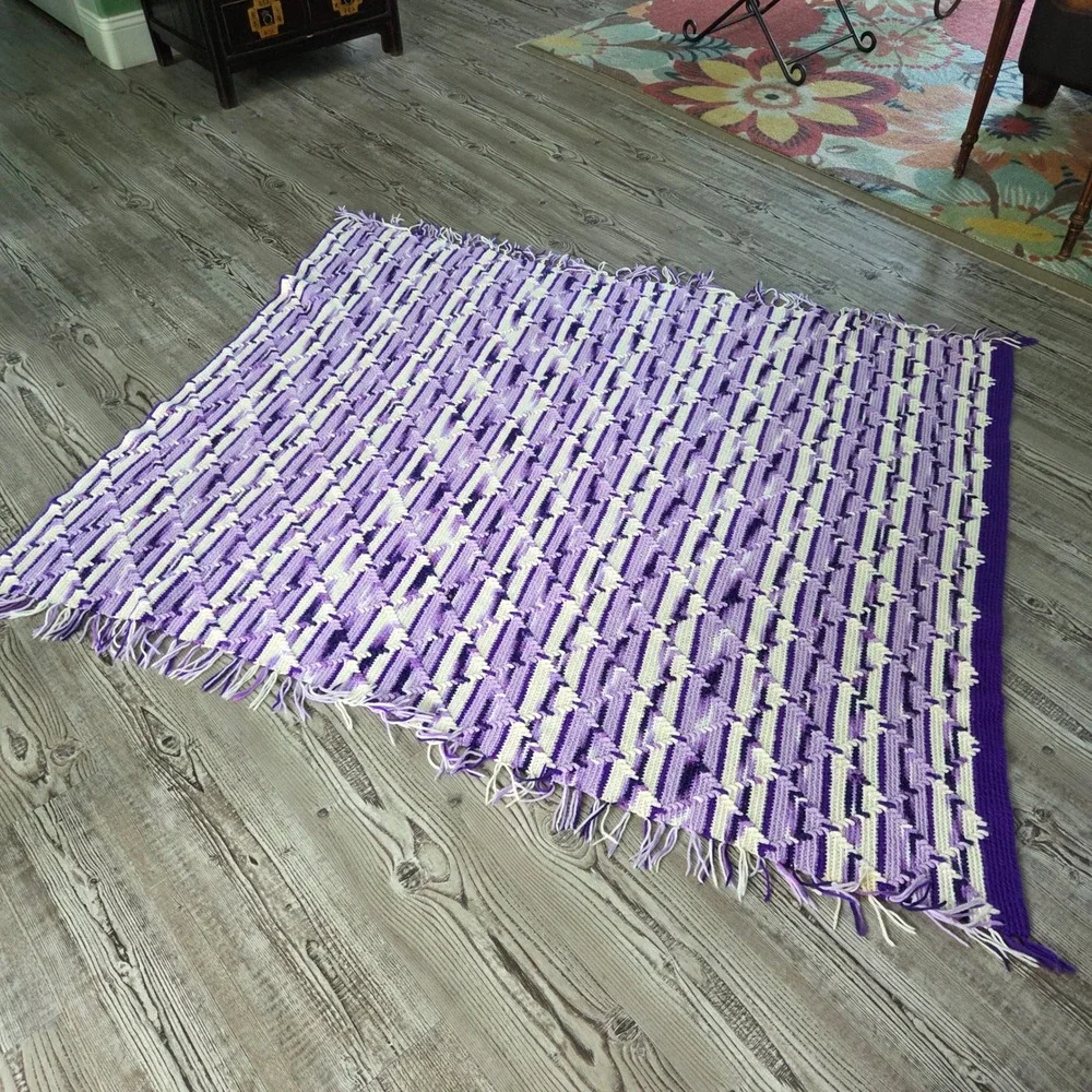 Handmade Crochet Purple Mosaic Afghan Throw Blanket Geometric 55x67 Cottagecore